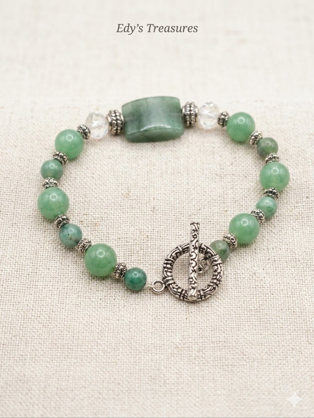 Handmade Green Aventurine Gemstone Toggle Bracelet - 7” NWOT